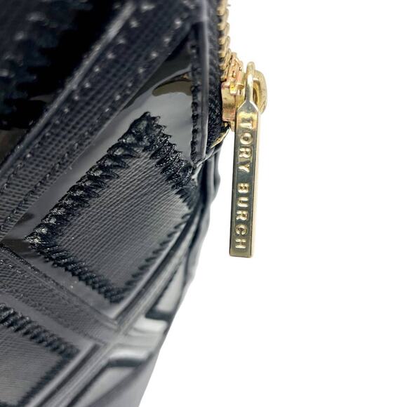 Tory Burch Robinson Logo Monogram Leather Dome Tote Shoulder Bag Black Gold - Picture 14 of 14